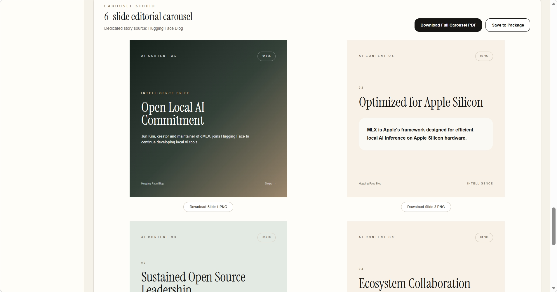AI Content OS six-slide carousel